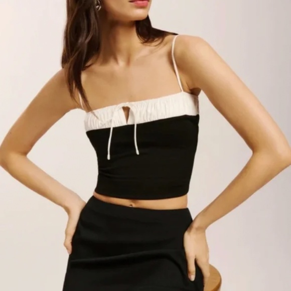 HOT Reformation Sadie Knit Top - Blk/Wht Cotton - Picture 1 of 10